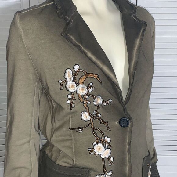 NWT Soft Surroundings Women’s Boho Mixed Media Floral Embroidered Olive Green Ja - Picture 13 of 14